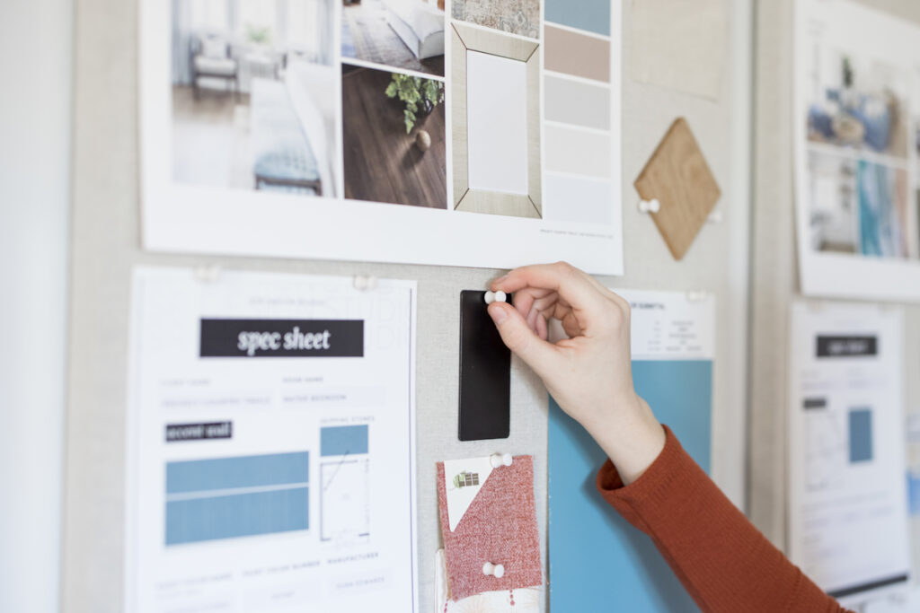 Mood board with interior design materials and finishes for a home remodel, by ASR Design Studio