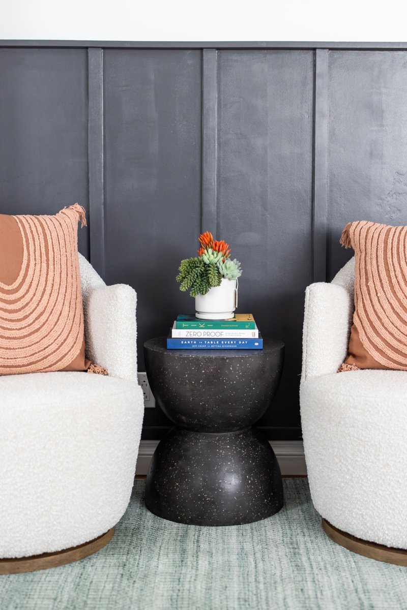 Complementary accent colors in a room designed by ASR Design Studio
