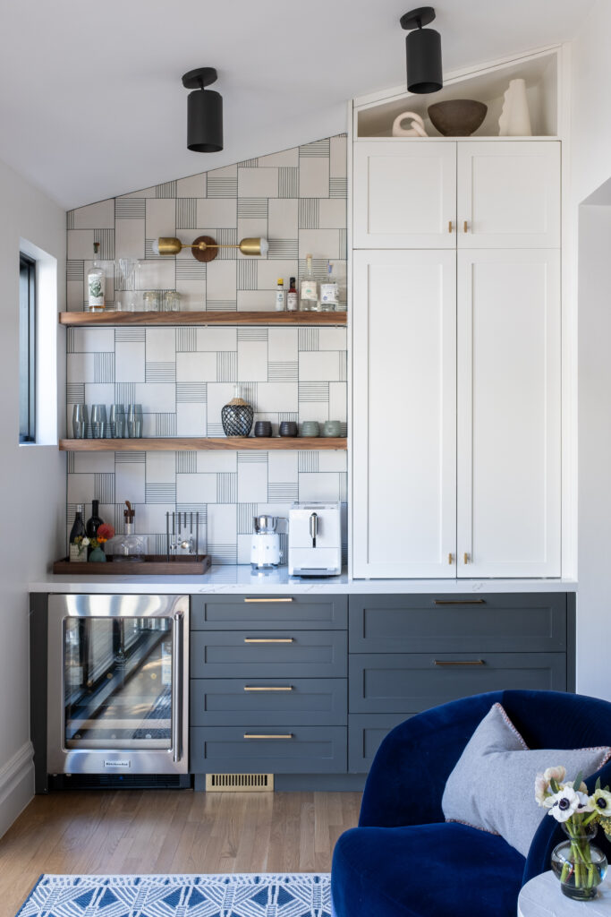Specialty beverage fridge seamlessly integrated into custom cabinetry, enhancing functionality and style in a luxury San Diego kitchen