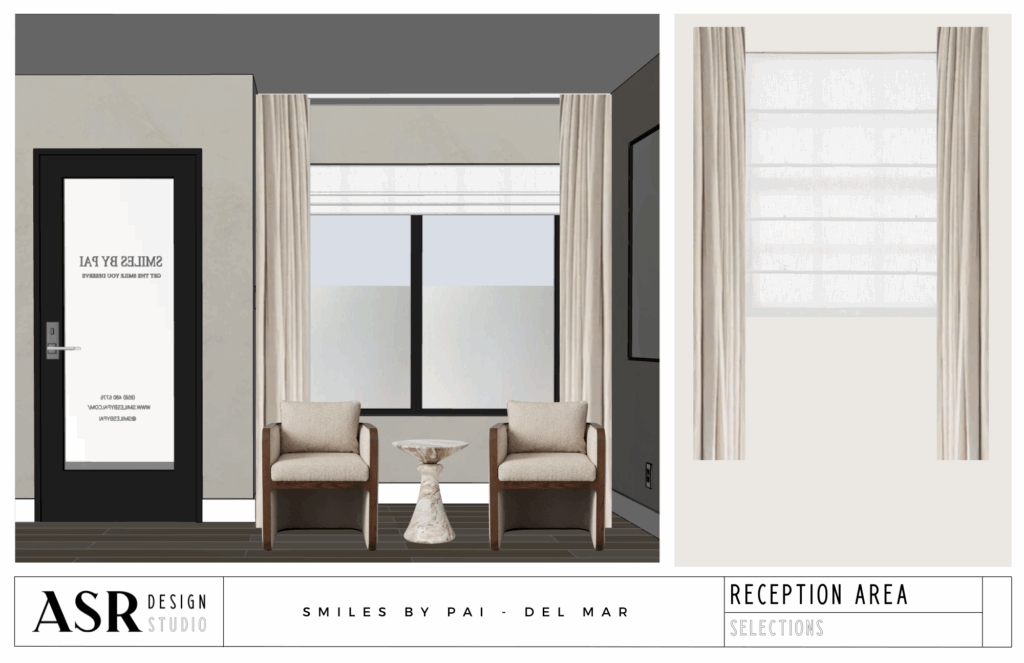 3D rendering of tranquil dental office design showing spatial planning and med spa-inspired finishes., by ASR Design Studio